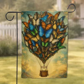 Butterfly Hot Air Balloon Porch Decor for Cottage Homes and Spring Entryways Indoors Garden Flag