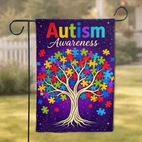 Autism Awareness Puzzle Tree Home Support Gift for Family and Community Display Garden Flag
