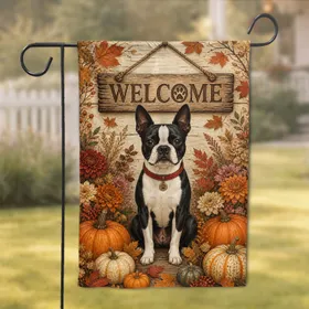 Boston Terrier Autumn Welcome Porch Decor For Fall Harvest Homes And Dog Lovers Alike Garden Flag