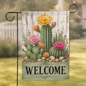 Rustic Desert Cactus Blooms For Farmhouse Porch And Entry Welcome Outdoor Decor Style Garden Flag