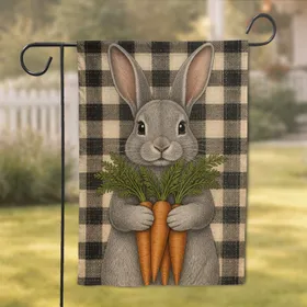 Easter Bunny With Carrots Rustic Plaid Porch Decor for Spring Home Entry Display Garden Flag