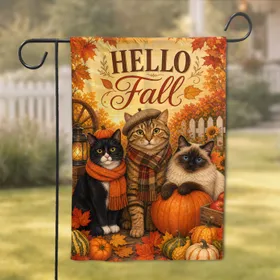 HELLO Fall Cats Porch Welcome Decor for Cat Lovers and Cozy Autumn Garden Displays Garden Flag