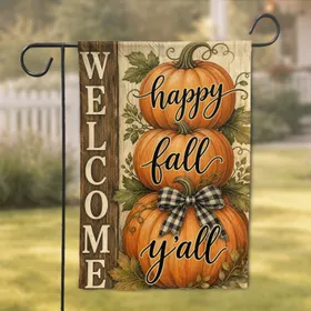 Farmhouse Fall Pumpkin Welcome Sign For Porch, Autumn Harvest Home Decor Rustic Accent Garden Flag