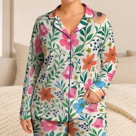 Colorful Spring Floral Garden For Cozy Evenings At Home For Women Who Love Flowers Satin Pajamas Set