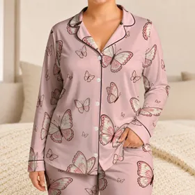 Blush Pink Butterfly Motifs For Relaxed Summer Lounging And Thoughtful Gift Giving Satin Pajamas Set