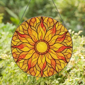 Radiant Golden Sunflower Stained Glass Wall Decor for Living Room, Bedroom and Sunroom Stained Glass Suncatcher