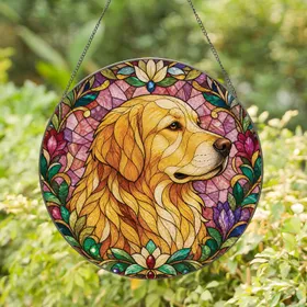 Golden Retriever Stained Glass Wall Accent for Dog Lovers, Cozy Home, and Gift Giving Stained Glass Suncatcher
