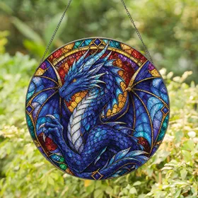 Cobalt Blue Dragon Stained Glass Window Accent for Fantasy Home Decor and Gifts Stained Glass Suncatcher