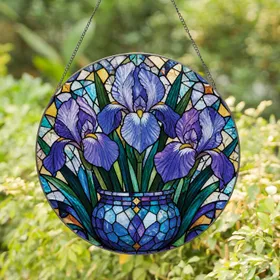 Stained Glass Iris Bouquet Window Decor for Garden Lovers and Floral Gift Giving Stained Glass Suncatcher