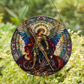 Archangel Warrior Stained Glass Window Accent for Prayer Rooms and Gothic Decor Stained Glass Suncatcher