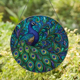 Regal Peacock Stained Glass Accent for Boho Home, Cottage, and Garden Room Charm Stained Glass Suncatcher