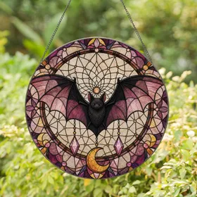Gothic Bat Window Accent for Witchy Cottagecore Decor and Moonlit Home Gift Charm Stained Glass Suncatcher