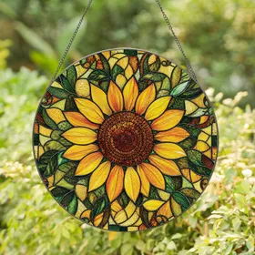 Rustic Sunflower Stained Glass Window Decor for Housewarming Gifts and Garden Homes Stained Glass Suncatcher