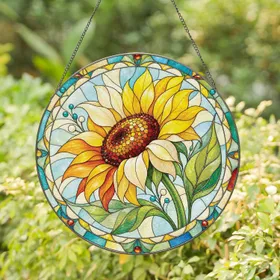 Golden Sunflower Floral Accent For Nature Lovers And Bright Home Decor Stained Glass Suncatcher
