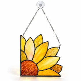 Sunflower Stained Glass Corner Flower Decor for Garden Windows and Cottage Style Homes Custom Shape Window Hanging Acrylic Ornament