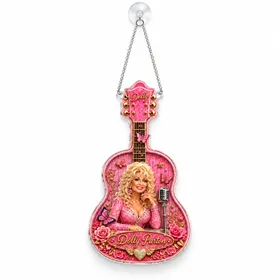 Dolly Parton Pink Guitar Keepsake for Country Music Fans and Western Style Gifts Custom Shape Window Hanging Acrylic Ornament