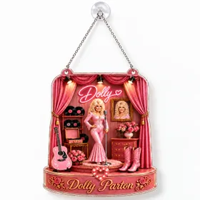 Dolly Parton Pink Country Music Keepsake for Fans, Western Boots and Holiday Decor Custom Shape Window Hanging Acrylic Ornament