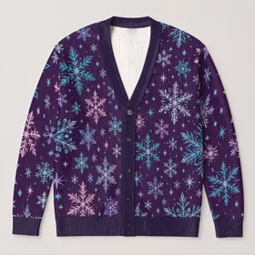 Teal And Lilac Snowflakes On Deep Purple For Cozy Winter Layering Every Day All-over Print Knitted Cardigan