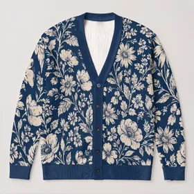 Navy Botanical Blooms For Relaxed Weekend Layering And Everyday Garden Style Lovers All-over Print Knitted Cardigan