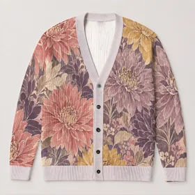 Oversized Wildflower Blooms in Dusty Mauve for Relaxed Everyday Layering Women's Style All-over Print Knitted Cardigan