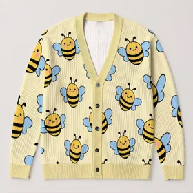 Kawaii Bee Motifs for Cheerful Spring Layering and Everyday Casual Style for Women All-over Print Knitted Cardigan