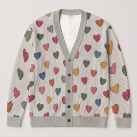 Multicolor Heart Motifs for Cozy Autumn Layering and Casual Everyday Wear for Women All-over Print Knitted Cardigan