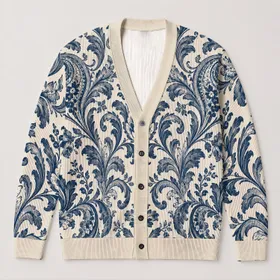 Blue Baroque Florals for Elegant Everyday Layering and Relaxed Weekend City Style All-over Print Knitted Cardigan