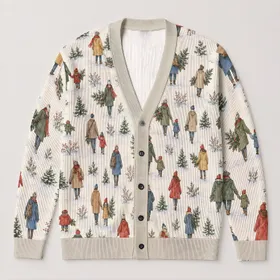 Watercolor Winter Walkers With Evergreen Branches For Cozy Everyday Layering Women All-over Print Knitted Cardigan