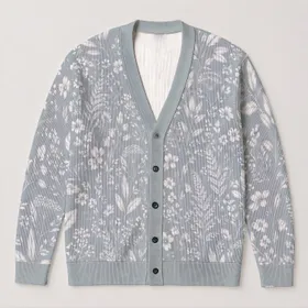 Icy Blue Botanical Leaves For Office Layers And Autumn Weekends For Everyday Women All-over Print Knitted Cardigan