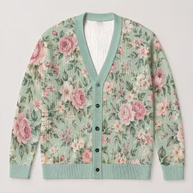 Pastel Rose Meadow Blooms for Cozy Autumn Layering and Relaxed Everyday Women's Style All-over Print Knitted Cardigan
