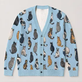 Scattered Cat Motifs for Cozy Autumn Layering and Everyday Whimsy for Women Cat Lovers All-over Print Knitted Cardigan