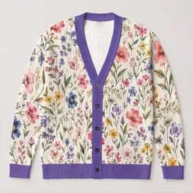 Watercolor Wildflower Blooms for Relaxed Everyday Layering, Feminine Casual Style All-over Print Knitted Cardigan