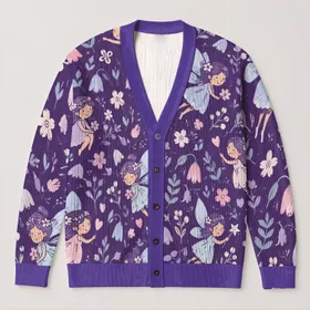 Whimsical Purple Fairy Hearts For Everyday City Layering And Casual Womens Style All-over Print Knitted Cardigan