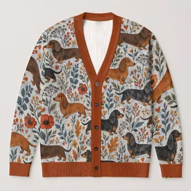 Dachshund Floral Botanical Autumn Style For Casual Work And Weekend Women’s Wardrobe All-over Print Knitted Cardigan