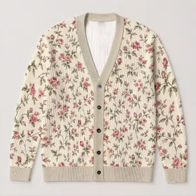 Vintage Pink Rose Botanical Motifs for Autumn Layering, Vacation Style, and Women All-over Print Knitted Cardigan