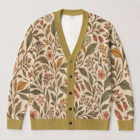 Vintage Botanical Leaves In Warm Earth Tones For Relaxed Everyday Layering Outfits All-over Print Knitted Cardigan