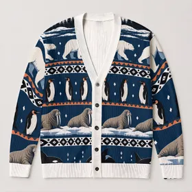 Arctic Wildlife Mountain Scenes For Relaxed Winter Layering And Outdoor Weekend Style All-over Print Knitted Cardigan