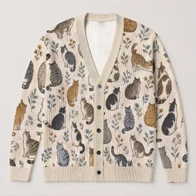 Playful Blue Cats for Casual Beach Layering and Everyday Style for Women Cat Lovers All-over Print Knitted Cardigan