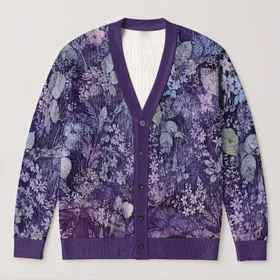 Abstract Indigo Floral Texture for Relaxed Layering, Weekend Wear, and Artful Style All-over Print Knitted Cardigan