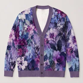 Lavender Violet Floral Texture For Relaxed Layering And Creative Everyday Outfits All-over Print Knitted Cardigan