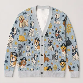 Pirate Dog Motifs for Relaxed Weekend Layers and Casual Adventures for Dog Lovers All-over Print Knitted Cardigan