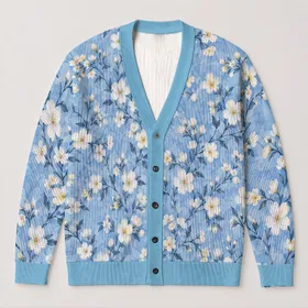 Blue Wildflower Branches for Relaxed Everyday Layering, Feminine Spring Style for Women All-over Print Knitted Cardigan