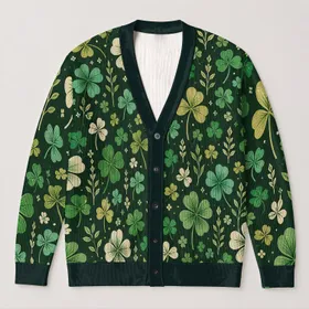 Emerald Shamrock Clover Garden For St. Patrick’s Day Layering And Casual Outings For Women All-over Print Knitted Cardigan