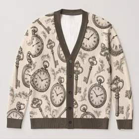 Vintage Pocket Watches And Ornate Keys For Everyday Layering, Women’s Classic Style All-over Print Knitted Cardigan