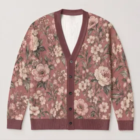 Vintage Dusty Rose Floral Botanicals For Relaxed Everyday Layering In Women's Style All-over Print Knitted Cardigan