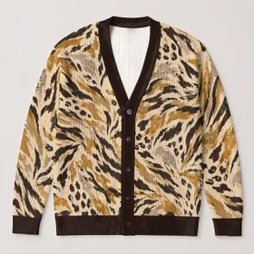 Golden Tiger Camouflage Motif for Everyday Layering and Relaxed Weekend Outfits All-over Print Knitted Cardigan