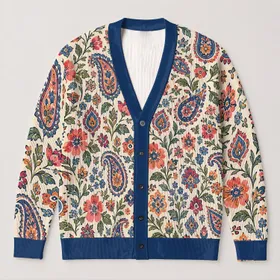 Bohemian Floral Paisley Layers for Casual Spring-to-Fall Outfits and Everyday Wear All-over Print Knitted Cardigan
