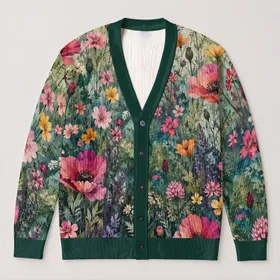 Colorful Wildflower Meadow Blooms for Autumn Vacation Layering and Everyday Women's Style All-over Print Knitted Cardigan
