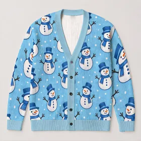 Blue Snowman Holiday Cheer for Winter Outings, Vacations, and Cozy Seasonal Gatherings All-over Print Knitted Cardigan