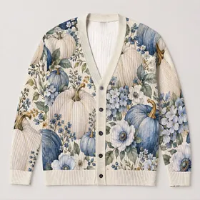 Blue Pumpkin Floral Fall Garden Motif for Cozy Autumn Layering and Women’s Gifts All-over Print Knitted Cardigan